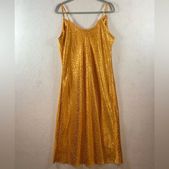 Emma Michelle Womens Cowl Neck Slip Dress Sz L Y2K Retro Golden Goddess Leopard - Picture 6 of 13